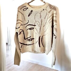 Coney Island Picnic Faces Artistic Face Design Sweater Cream and Black S…